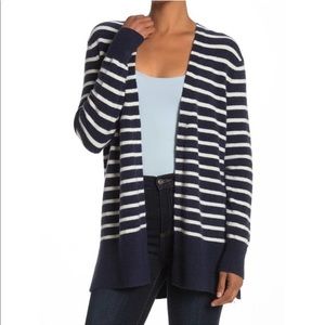 Madewell Walker Cozy Alpaca Navy and White Striped Open Cardigan Sweater